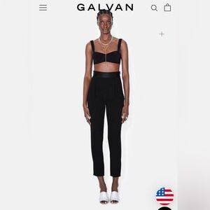 GALVAN LONDON Zengel Trousers Black Satin Waistband High Rise Slim Leg Pants 10